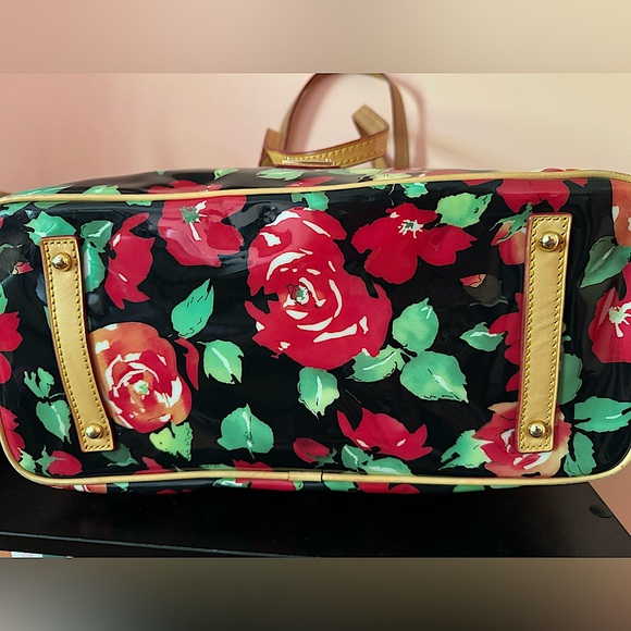 Dooney & Bourke Rose Garden Bloom Black Red PVC Shopping Tote Bag Vintage - Picture 6 of 13